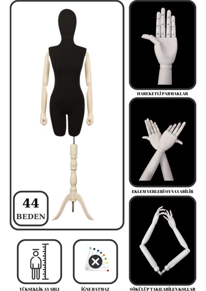 44 Beden Ahşap Kollu Iğne Batmaz Vitrin Amaçlı Terzi Mankeni Vitrin Mankeni