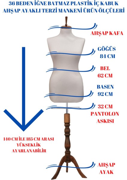 Ahşap Ceviz Ayaklı 36 Beden Beyaz Kumaşlı Terzi Mankeni Vitrin Mankeni Iğne Batmaz fırsatları
