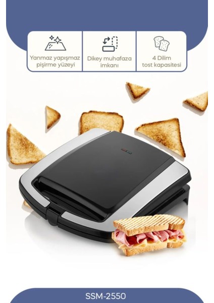 Siyah 4 Dilim Tost Makinesi Uyumlu, Pratik ve Şık Tasarım