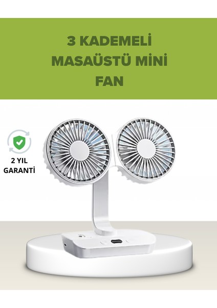 Depomix Çift Kafalı Masaüstü ve Duvar Tipi Sessiz USB Şarjlı Fan