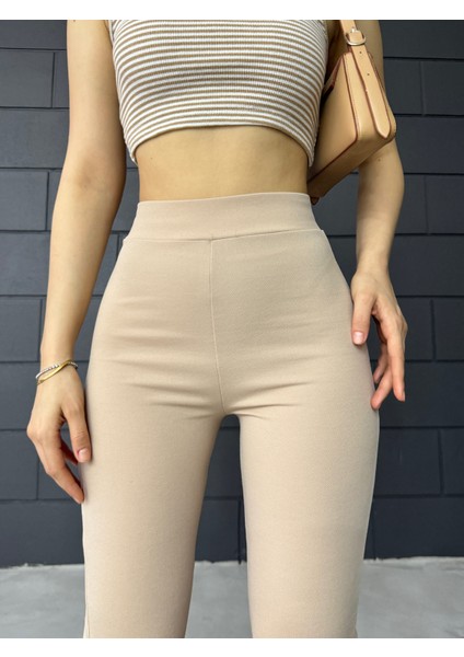 Kadın Esnek Likralı Yüksek Bel Iç Göstermez Krep Toparlayıcı Ispanyol Paça Tayt Pantolon fiyatları