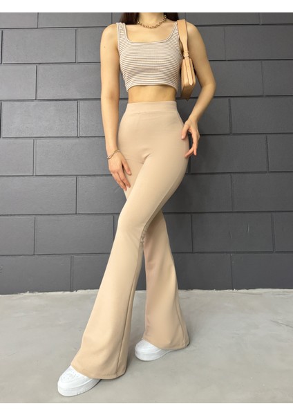 Kadın Esnek Likralı Yüksek Bel Iç Göstermez Krep Toparlayıcı Ispanyol Paça Tayt Pantolon fırsatları