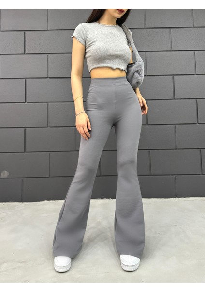 Kadın Esnek Likralı Yüksek Bel Iç Göstermez Krep Toparlayıcı Ispanyol Paça Tayt Pantolon fırsatları