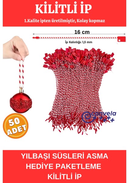 Yılbaşı Süsleri Asma Ipi Kırmızı Beyaz Kilitli Ip Renkli Etiket Bağlama Lock String Tag Rope