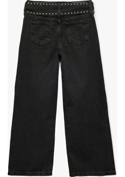 Kuşgözü Detaylı Pamuklu Kemerli Geniş Paça Denim Pantolon fiyatları