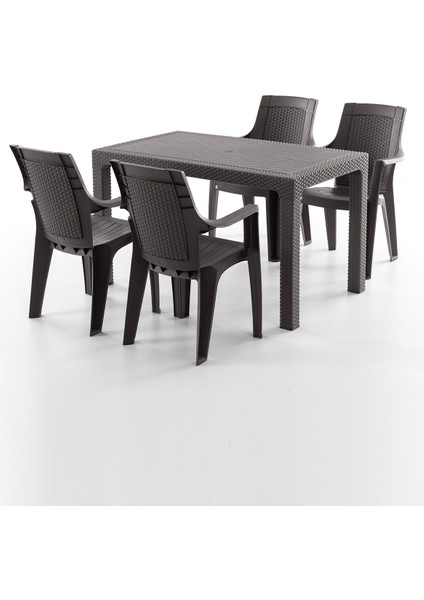 Efes 4 Kişilik Rattan Masa Sandalye Takımı Kahve
