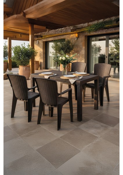 Side 4 Kişilik Rattan Masa Sandalye Takımı Siyah