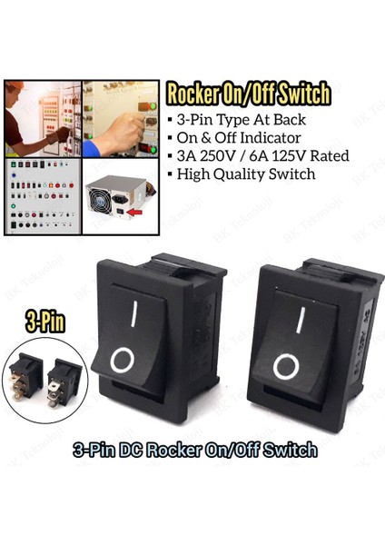 3 Pin Rocker On/off Işıksız Power Anahtar 2 Adet fırsatları