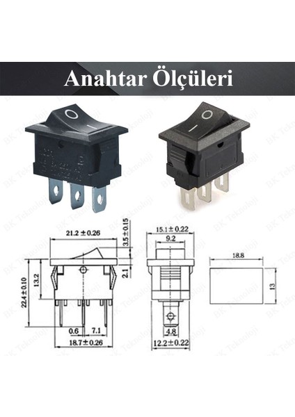 3 Pin Rocker On/off Işıksız Power Anahtar 2 Adet