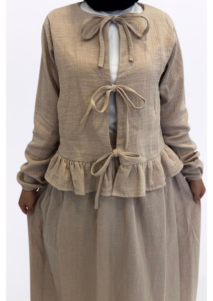 Müslin Etekli Takım-Rahat Kalıp Müslin Kumaş %100 Pamuk Kadın Etekli Kimono Takım