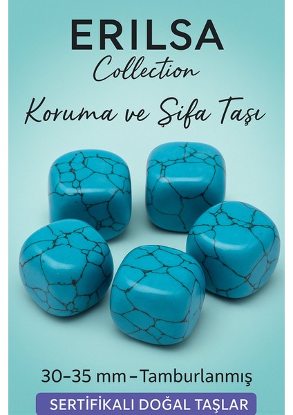 Sertifikalı Tamburlanmış Doğal Firuze Taşı Kütle (30-35 Mm) – Koruma ve Şifa Taşı