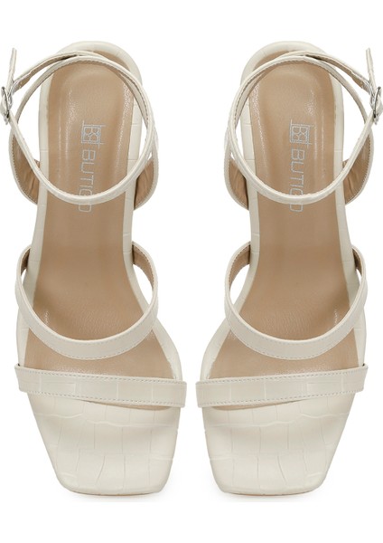 25S-218 5fx Bej Kadın Topuklu Sandalet
