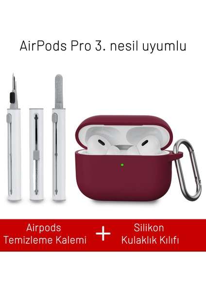 Airpods Pro 3. Nesil Uyumlu Darbelere Dayanıklı Askı Aparatlı Silikon Kılıf ve Elektronik Temizleme Kalemi
