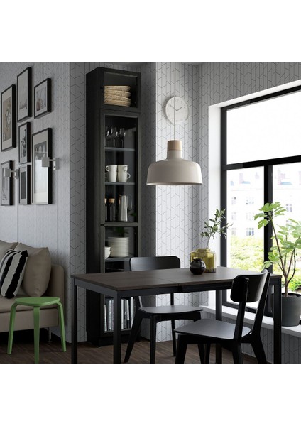 Cam Kapaklı Kitaplık, Siyah Meşe Görünümlü, 40X30X237 cm fiyatları