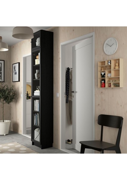 Cam Kapaklı Kitaplık, Siyah Meşe Görünümlü, 40X30X237 cm modelleri