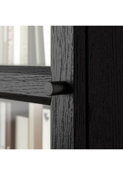 Cam Kapaklı Kitaplık, Siyah Meşe Görünümlü, 40X30X237 cm fırsatları