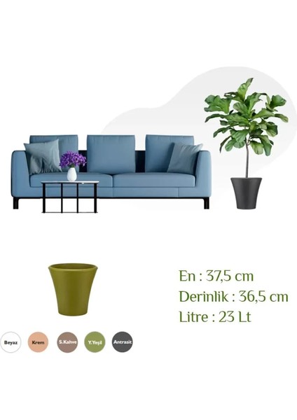 Begonvil 38 cm Yuvarlak 23 Litre Plastik Saksı Drenaj Izgaralı Çiçek Saksısı modelleri