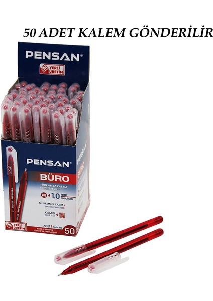50 Adet Pensan Büro Kırmızı Tükenmez Kalem M-Medium - 1.0mm Uç (5263) fiyatları