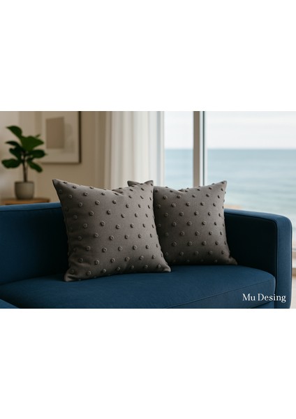 Mu Desing Craft Antrasit Sade Ponpon Dikişli Kırlent