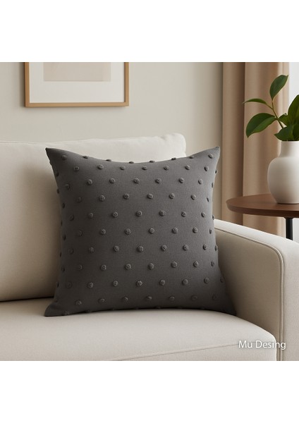 Mu Desing Craft Antrasit Sade Ponpon Dikişli Kırlent fiyatları