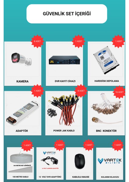 8’li 5mp Full Hd 1080P Güvenlik Kamera Seti Gece Görüşlü Tak Çalıştır Ip Gerektirmez Sugeçirmez Set fırsatları