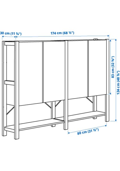 Kapaklı Dolap, Çam, 174X30X124 cm fırsatları
