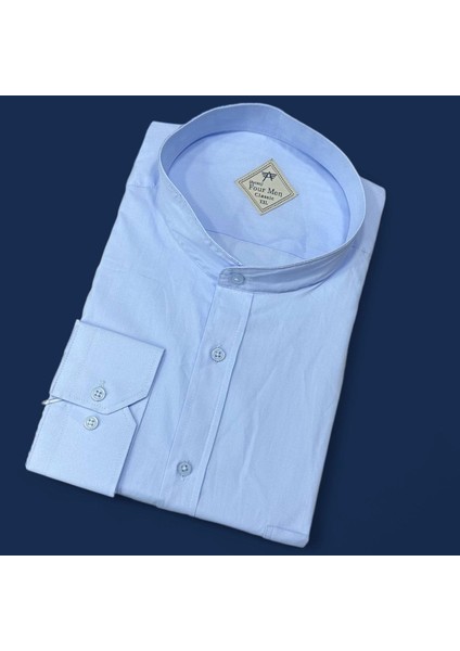 Linen Keten Klasik %100 Cotton Uzun Kollu Terletmeyen Hakim Yaka Mavi Gömlek (Regular Kalıp) fiyatları