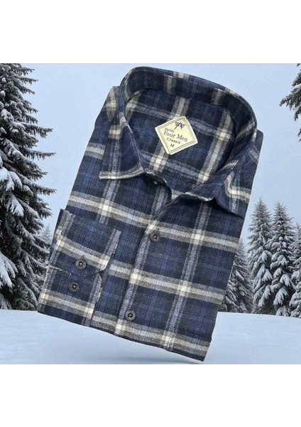 Klasik %100 Cotton Uzun Kollu Terletmeyen Kışlık Flanel Kumaş Lacivert Gömlek (Regular Kalıp) fiyatları