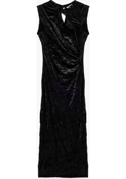 Pencere Detaylı Kolsuz Dik Yaka Uzun Kalem Kadife Elbise fırsatları