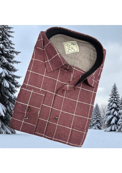 Klasik %100 Cotton Uzun Kollu Terletmeyen Kışlık Flanel Kumaş Pamuklu Bordo Gömlek (Regular Kalıp)