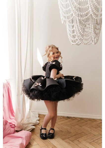 Kız Çocuk Abiye Fiyonk Detaylı Mini Elbise