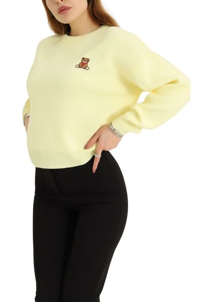 Pullover Sarı Ayıcık Detaylı Kışlık Kazak modelleri