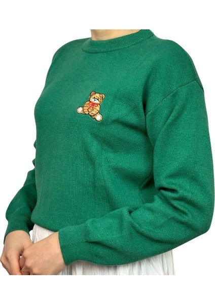 Pullover Zümrüt Ayıcık Detaylı Kışlık Kazak modelleri