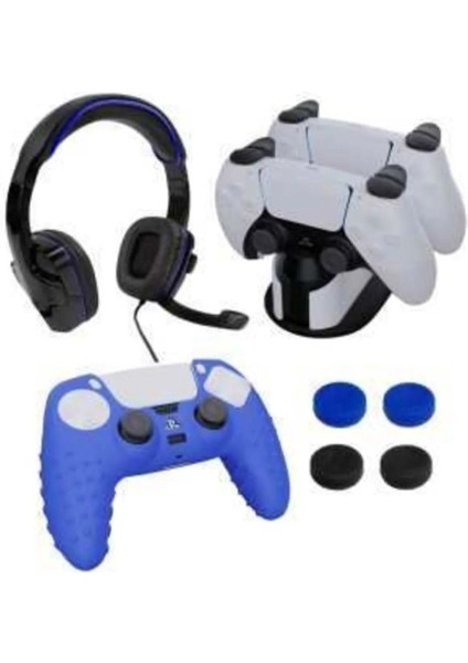 Playstation 5 Oyuncu Seti Kulaklık Şarj Istasyonu Dualsense Kılıf ve Analog Koruyucu