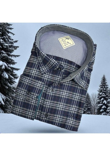 Klasik %100 Cotton Uzun Kollu Terletmeyen Kışlık Flanel Kumaş Pamuklu Lacivert Gömlek (Regular Kalıp) fiyatları