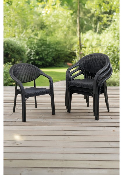 Bamboo 4'lü Rattan Sandalye Siyah