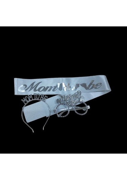 Mom To Be Gümüş Renk Kuşak Taç Gözlük Seti