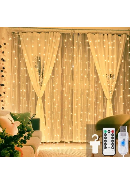 Beyaz USB 3x3 mt - 200 LED Peri LED Dekor Lamba (5263)