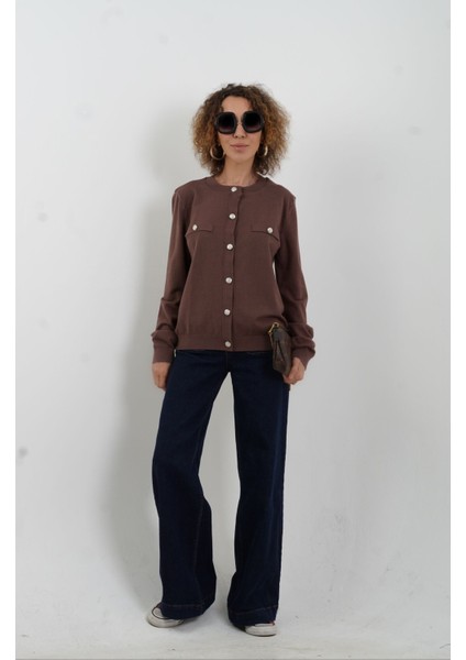 Kahve Flato Cepli Düğmeli Hırka fırsatları