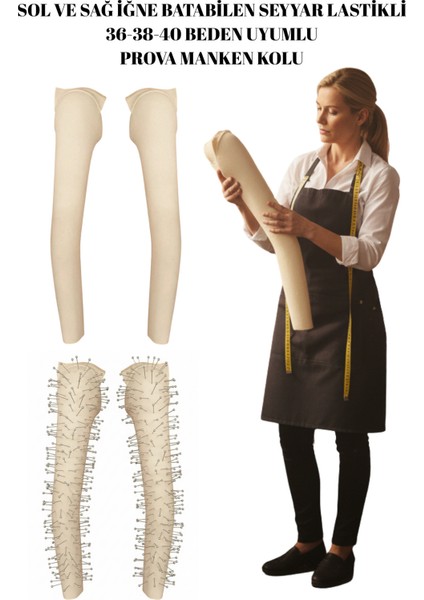 Ayarlanabilir Seyyar Lastikli Iğne Batabilen 36-38-40 Beden Uyumlu Prova Mankeni Kolu