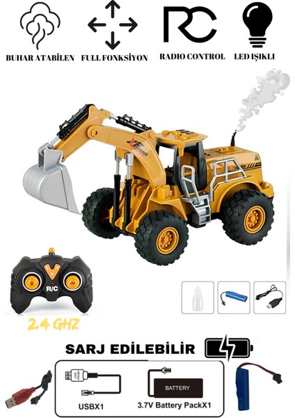 Uzaktan Kumandalı Sarj Edilebilir Ekskavatör Kepçe Iş Makinası 2.4 Ghz Buharlı Işıklı