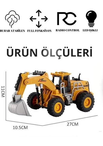 Uzaktan Kumandalı Sarj Edilebilir Ekskavatör Kepçe Iş Makinası 2.4 Ghz Buharlı Işıklı modelleri
