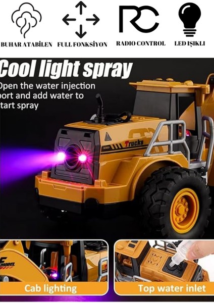 Uzaktan Kumandalı Sarj Edilebilir Ekskavatör Kepçe Iş Makinası 2.4 Ghz Buharlı Işıklı