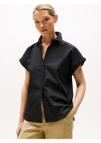 Poplın Sleeveless Relaxed Shırt Kadın Siyah Gömlek - WW0WW45897 fiyatları