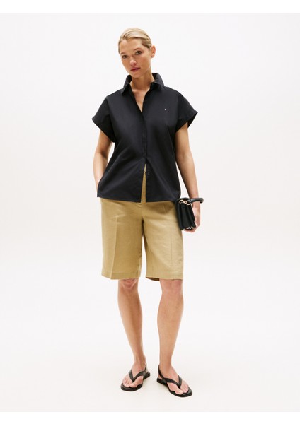 Poplın Sleeveless Relaxed Shırt Kadın Siyah Gömlek - WW0WW45897 modelleri