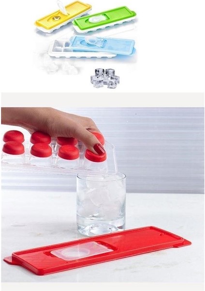 Buffer® 12LI Kapaklı Yapışmaz Silikon Tabanlı Plastik Küp Buz Kalıbı