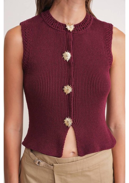 Bisiklet Yaka Varaklı Düğme Detaylı Triko Süveter modelleri