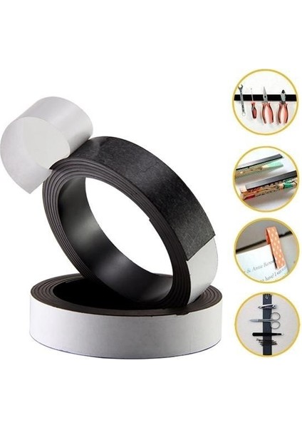 Yapışkanlı Şerit Mıknatıs Magnet Kes Kullan Güçlü Sağlam Rulo Çıkarılması Kolay Siyah 2cm x 1 mt