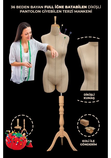 36 Beden Yüksek Kalite Özel Punto Dikişli Iğne Batabilen Pantolon Giyebilen Terzi Mankeni Pop-01