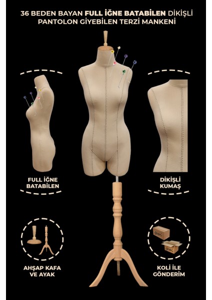 36 Beden Yüksek Kalite Özel Punto Dikişli Iğne Batabilen Pantolon Giyebilen Terzi Mankeni Pop-01 fiyatları